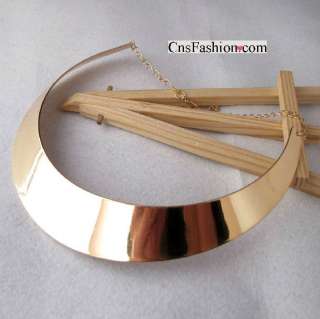a172 Womens Gold tone Curved Mirrored Metal Choker Collar Mottled Bib 