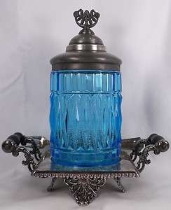 Antique Victorian Blue Wards New Era Pickle Castor w Silver Plate 