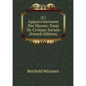 Appauvrissement Des Masses Essai De Critique Sociale (French 