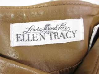 LINDA ALLARD ELLEN TRACY Brown Leather Straight Skirt 4  