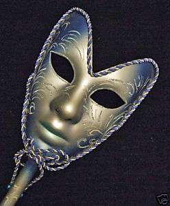 Venetian Mask Full Face Mardi Gras Stick Blue Party  