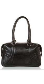 black medium size leather handbag with silver tone hardware 