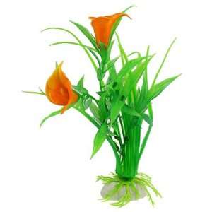   Base Orange Flower Green Grass Plant Decor for Fish Tank