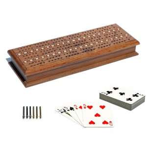  3 Track Medium Stained Solid Oak Wood Cribbage Board with 