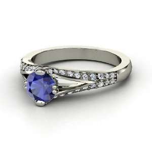  Guinevere Ring, Round Sapphire Platinum Ring with Diamond 