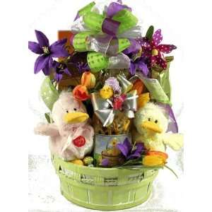 Just Ducky, Easter Gift Basket with Quacking Ducks  
