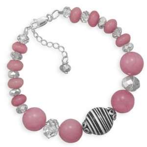    7 + 1 Dyed Pink Jade and Calsilica Bead Bracelet Jewelry