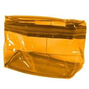   Orange Transparent Vinyl Cosmetic Bag Train Case Travel Makeup Beauty