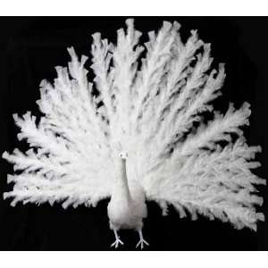 Life Size Artificial Open Tail Completely White Feathered Peacock for 