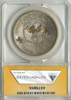 HJB 1877 S, Trade Dollar, ANACS, AU53, Details, Heavily Chopmarked 
