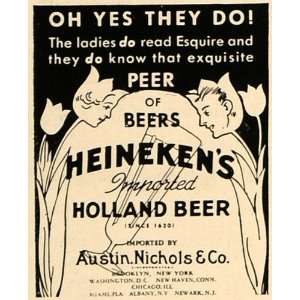 1936 Ad Heinekens Imported Holland Beer Nichols Austin   Original 