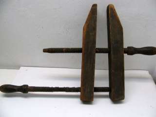 Antique Adjustable Used Clamp Turned Wood Working Tool  