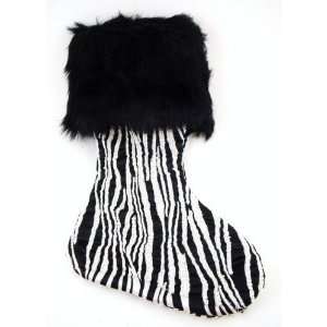   Zebra Print Beaded Faux Fur Holiday Christmas Stocking
