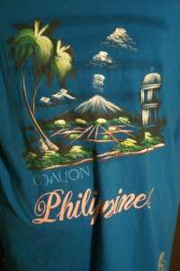Mens Vintage Large Mayon Philippines Blue Retro Fashion Urban T Shirt 