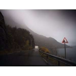 Lorry on Wet Road Beside Fjord, Norway, Scandinavia, Europe Stretched 