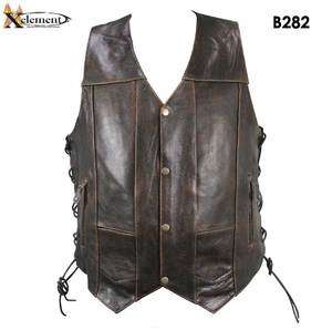 Mens 10 Pocket Premium Retro Brown Buffalo Leather Vest by Xelement 
