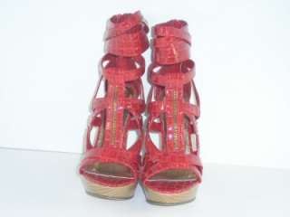 Michael Antonio 6 M Heidy Red Croc Open Toe Wedge Platform Heel Womens 