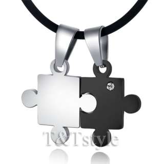 316L Stainless Steel Puzzle Pendant Necklace For Couple Two Chain 