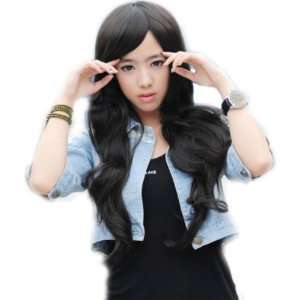  Face Frame long natural BLACK wavy curly Synthetic Hair 
