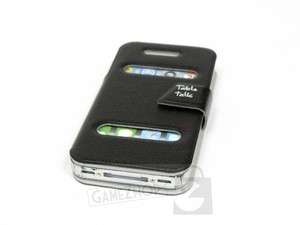 Ultra Slim Leather Flip Case Pouch Cover Black for Apple iPhone 4S 4 