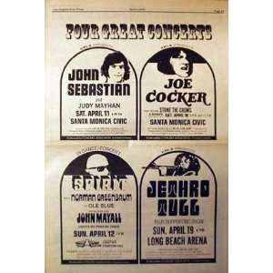  Jethro Tull Spirit Joe Cocker Concert Poster Ad 1970: Home 