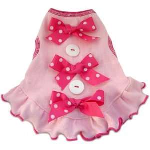   Dog Pet Cotton Dress with Buttons and Bows, Small, Pink: Pet Supplies