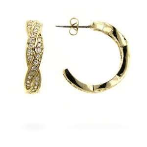  14k Gold Bonded Twirling Hoop Earrings with Prong Set 