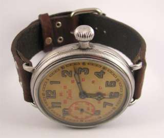 ZENITH ~ Vintage Huge Rare Military WW1 era Swiss wristwatch, triple 