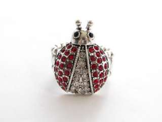 Lady Bug Phi Mu Sorority Crystal Stretch Ring Jewelry  