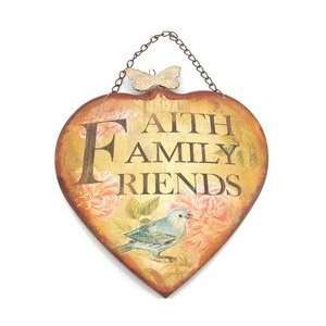   Decorations plaque heart 11.5h faith/family/friends