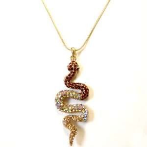  Shades of Brown Rhinestone Studded Snake Pendant Necklace 