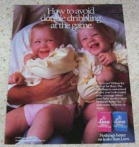 1990 LUVS Deluxe baby Diapers CUTE Twin Girls PRINT AD  