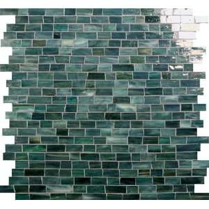 Dark Leaf Random Bricks Green Bathroom Glossy Glass Tile 