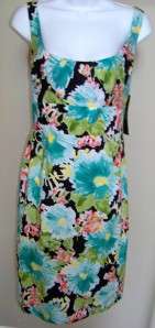 NWT Suzi Chin Black Turquoise Floral Slvlss Sun Dress 8  