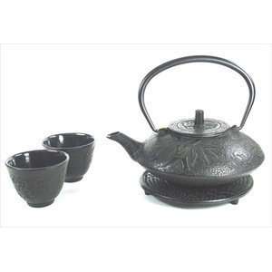    Black Color Cast Iron Tea Set Bamboo #ts7 06bk: Kitchen & Dining