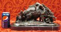Art Deco Marble Bronze Sculpture Statue Figure Boar Fighting Wolves 