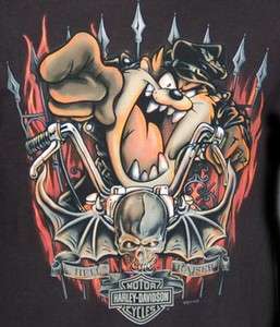 Harley Davidson Looney Tunes Mens Tasmanian Devil Taz Batwing Black T 
