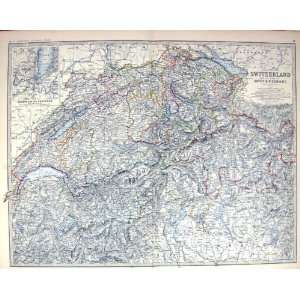   Antique Map C1877 Switzerland Savoy Piedmont Geneva Lake Maggiore