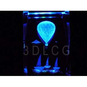 Hot Air Balloon with Sail Boats 3D Laser Etched Crystal 