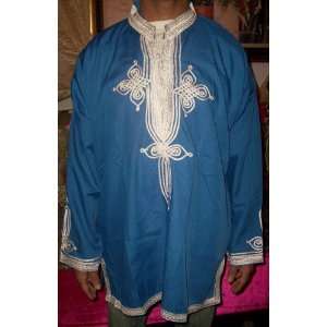  VINTAGE MOROCCAN MEN SHIRT BLUE 2XLARGE Islamic Products 