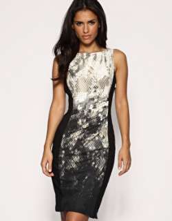   Black Tribal Snake Print Fitted Pencil Party Dress 6 34 £150  