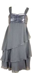   GIRLS~RMLA~BOUTIQUE~HOLIDAY~GRAY SEQUIN DIAGONAL TIERED PARTY DRESS~12