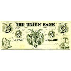  Union Bank $5 Obsolete Bank Note Salesmans Sample   R4 