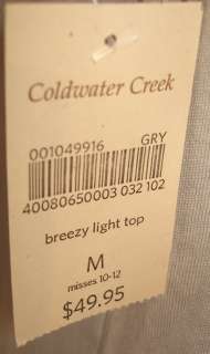 COLDWATER CREEK NWT $49.95 Grey Breezy Light Top Sleeveless Size M 