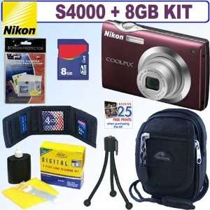  Nikon Coolpix S4000 12MP Digital Camera Plum + 8GB Accessory Kit 