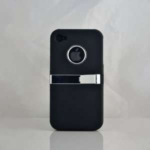  Black Case Stand Cover W/Chrome For iPhone 4 4G 