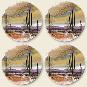 Monarchs Cactus Desert Round Assorted Tumbled Stone Coaster Set of 4 