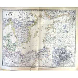 BASIN BALTIC JOHNSTON ANTIQUE MAP 1883 NORWAY SWEDEN PRUSSIA DENMARK 