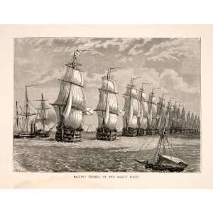  1881 Wood Engraving Sailing Vessels Baltic Fleet Navy Ship 