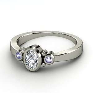  Kira Ring, Oval Diamond 14K White Gold Ring with Tanzanite 